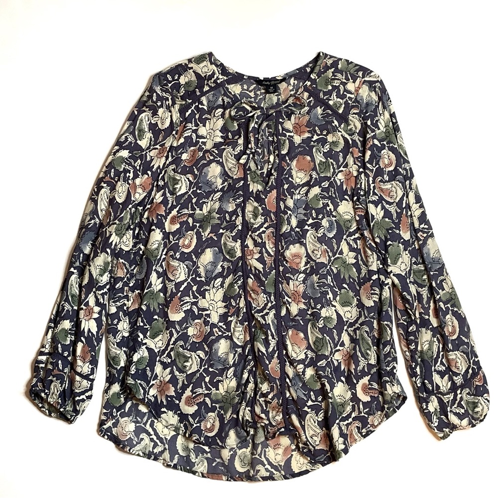 Lucky Brand Floral Print Ling Sleeve Top Blouse